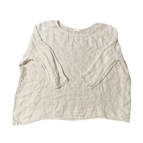 CP Shades Sibella Shirt Womens Medium Ivory Round Neck Top Linen Relaxed USA - Picture 2 of 9